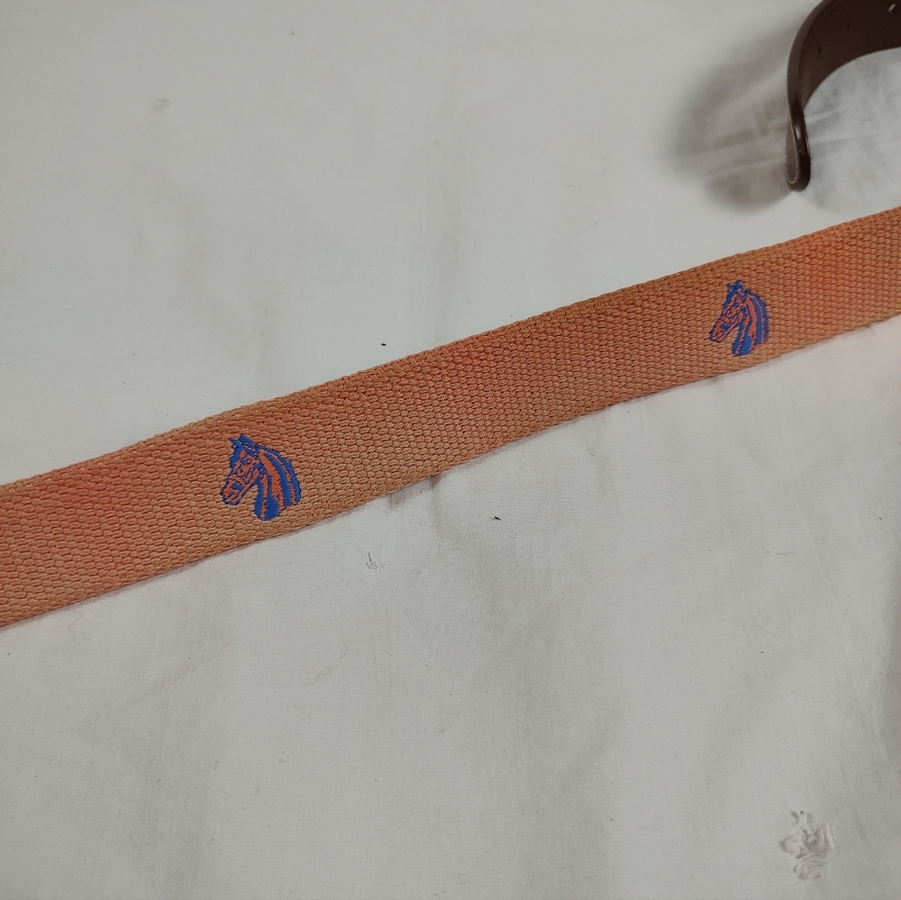 Peter Millar Horse Embroidered Gold Belt 40 Leather Ends - Picture 4 of 12